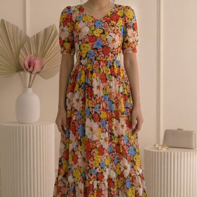 Multi floral zipper georgette non feeding maxi